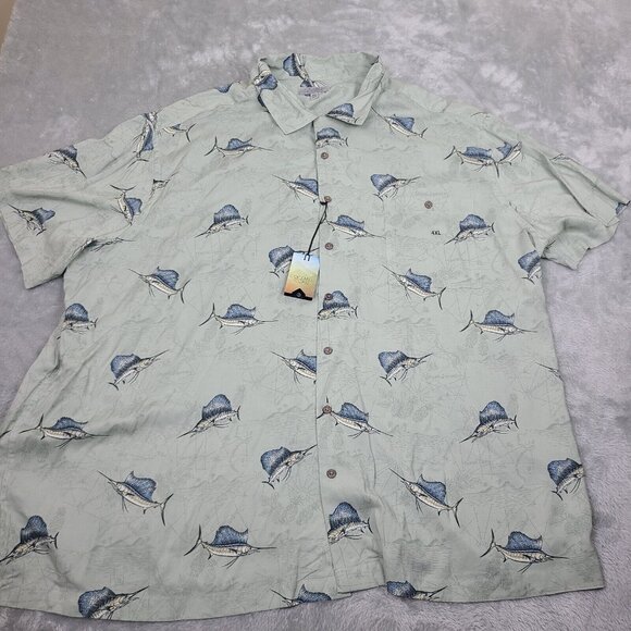 Ocean And Coast Mens Size XL Swordfish Button Up Shirt Fishing Soft Rayon Pocket - Picture 1 of 7